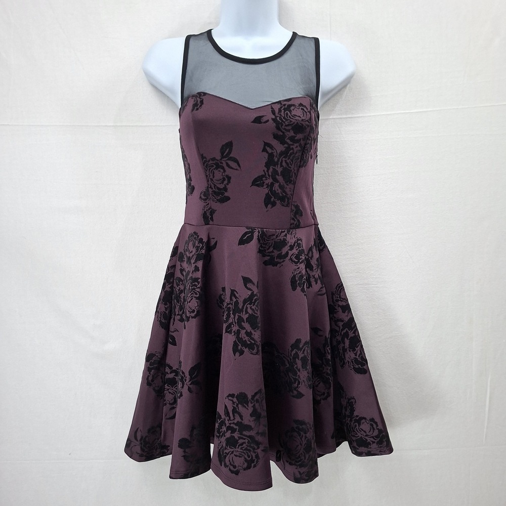 Trixxi Dress Womens S Purple Fit &Flare Y2k Jacquard Illusion Burnout Velvet